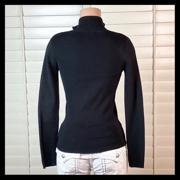 RALPH LAUREN Quarter Zip Ribbed Knit Sweater Black & Red - Picture 6 of 9